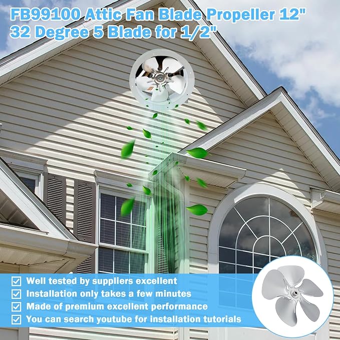 FB99100 Attic Fan Blade Propeller 12" 32 Degree 5 Blade - Image 7