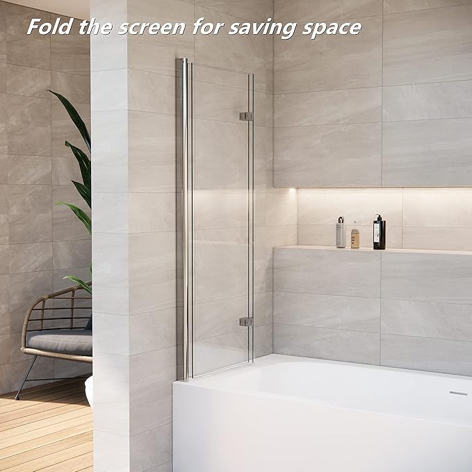 36 * 55 Inch Bathtub Shower Door,Bathroom Door with Bottom Seal,Liftable and Foldable Glass Door,Rectangular Bathtub Screen,Installed on Left and Right Sides