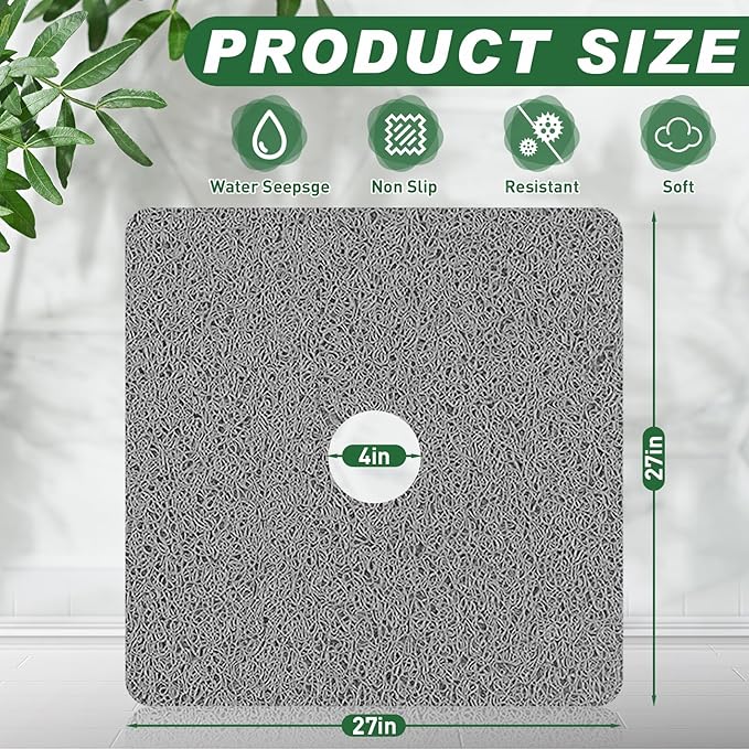 Shower Mat Non Slip,27 x 27 Inch Extra Large Bath Mat with Drain,Soft Square Loofah Shower Stall Mat Bathtub Mat for Bathroom,Without Suction Cups (Grey)