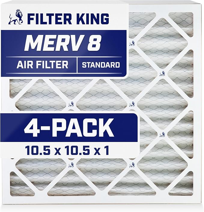 Filter King 10.5x10.5x1 Air Filter | 4-PACK | MERV 8 HVAC Pleated A/C Furnace by FilterKing