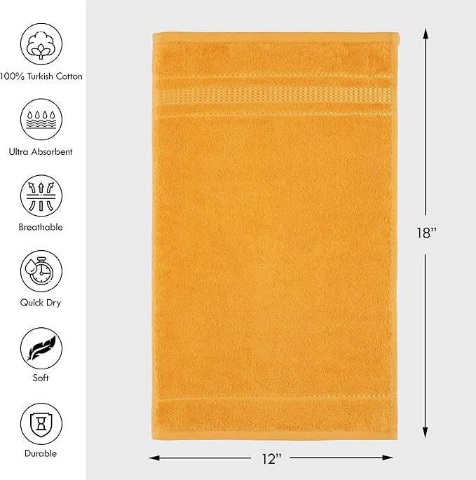 Melissa Linen, Fingertip Towels 4 Pack, 100% Turkish Cotton, Small Hand Towels for Body and Face, 12 x 18 in, Soft and Absorbent, Quick Dry, (Yellow Fingertip Towels)