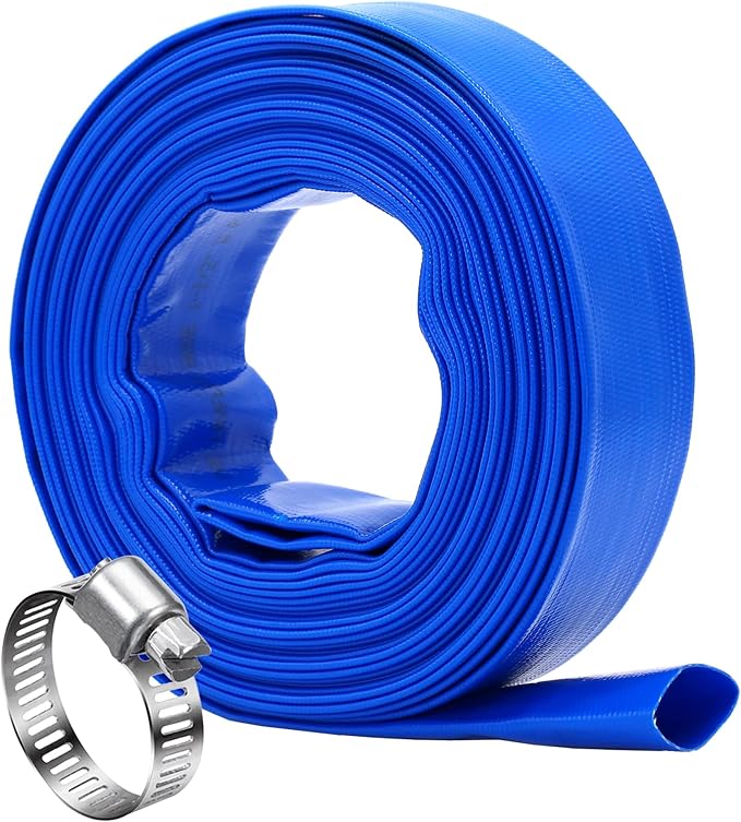 DAVCO 1.5" x 100 ft Pool Backwash Hose, Heavy Duty Reinforced Blue PVC Lay Flat by DAVCO