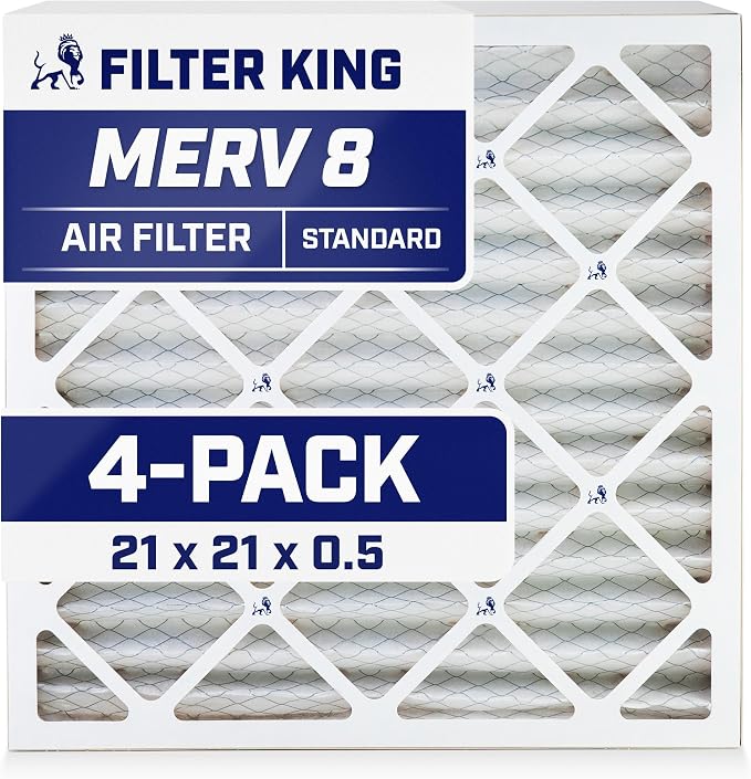 Filter King 21x21x0.5 Air Filter | 4-PACK | MERV 8 HVAC Pleated A/C Furnace by FilterKing