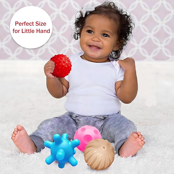Sensory Balls for Baby Ball for Toddlers 1-3,Textured Multi Ball Set Soft Balls Montessori Toys for Babies 3 Months+, Bright Color Infant Toys (4 Pack),Perfect for Easter Basket Stuffers Gifts