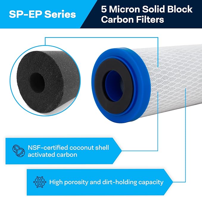 SpiroPure 20x2.5 5 Micron Carbon Block Water Filter EP-20 CB-25-2005 6 Pack - Image 2