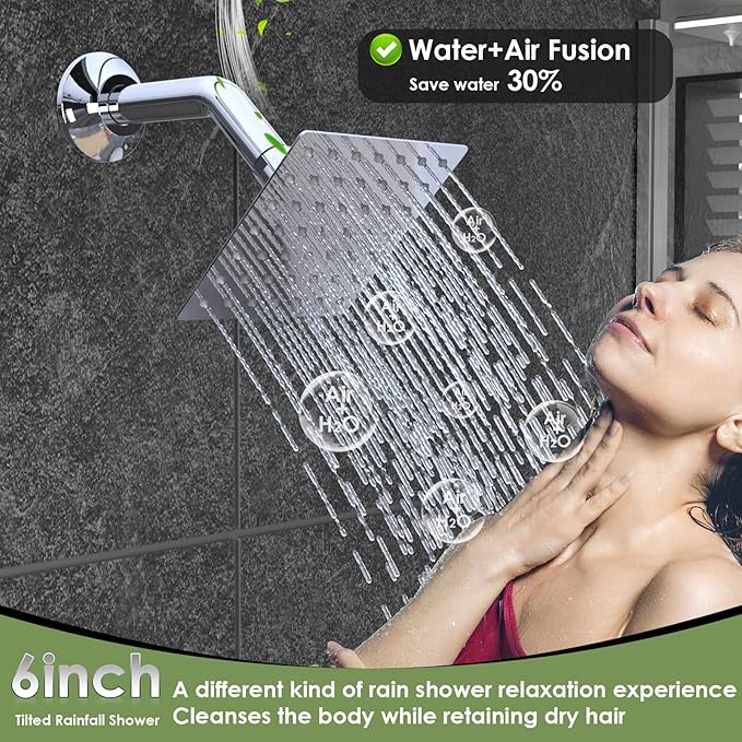 Enga Dual Shower Head System with Body Jets, 12"+ 6" Wall Mounted Dual Rain Shower Faucet with Valve Kit, Chrome