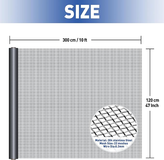 MAGZO 304 Stainless Steel Mesh Screen Roll 47in x 10ft - Image 2
