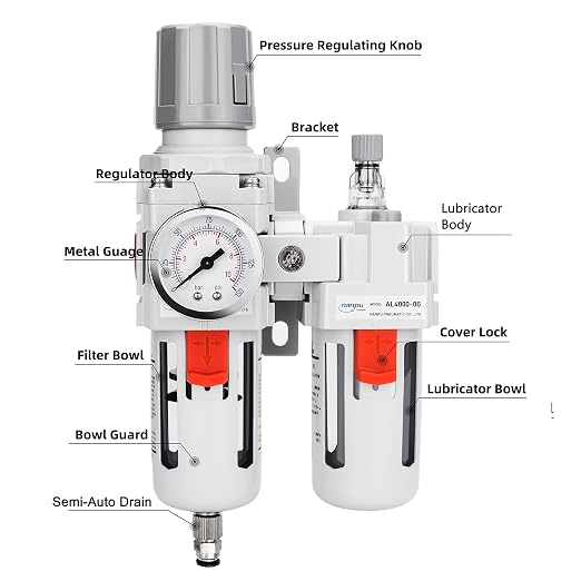 NANPU 3/4" NPT Compressed Air Filter Regulator Lubricator Combo Water/Oil Trap - Image 2