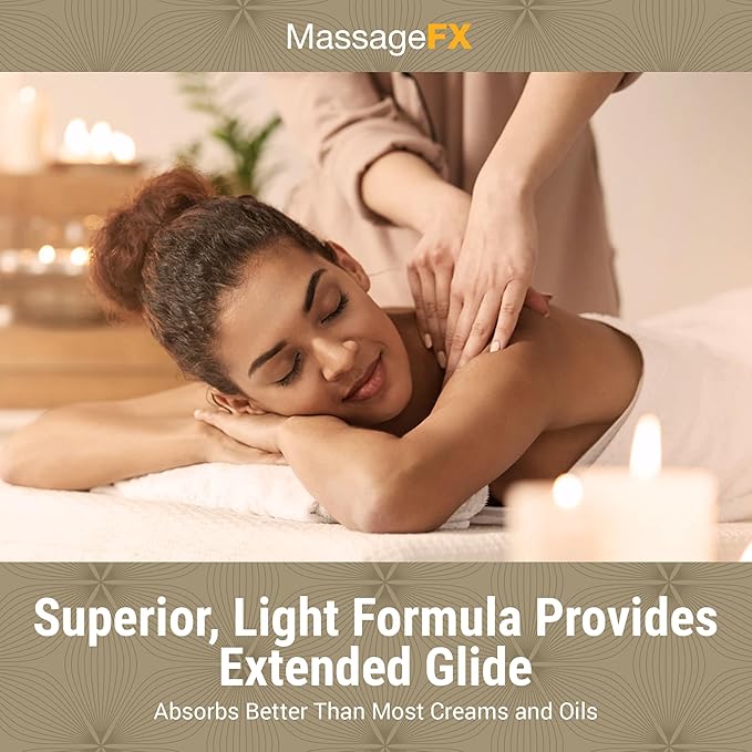 Massage FX Unscented Massage Lotion, 8 oz Pump Bottle - Soothing Formula Provides Smooth Extended Glide - Non Sticky Formula Easy Glide Smooth Touch with Natural Botanicals for Ultra Spa Experience