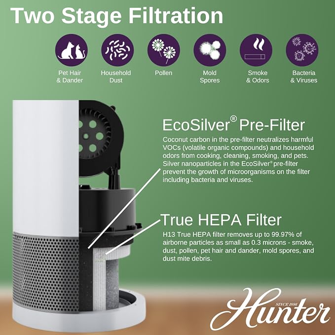 Hunter Fan Company HP400 Round Tower Air Purifier - Image 3