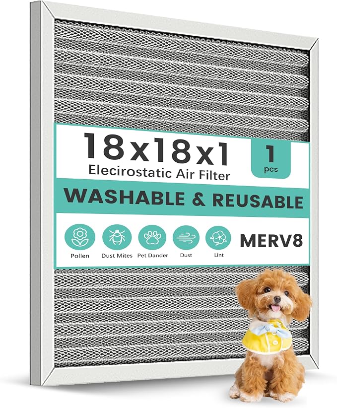 18x18x1 Reusable Air Filter, Electrostatic HVAC AC Furnace Filter, Merv 8 by KEYINGXUAN