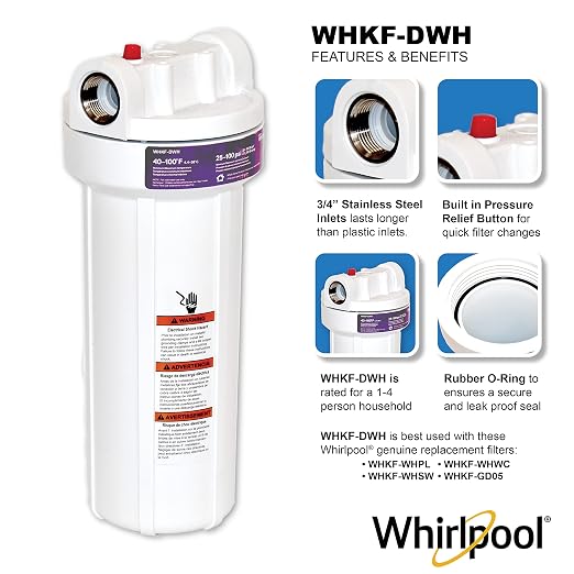 Whirlpool 10" x 2.5" Whole House Water Filter Housing, Stainless Steel 3/4" - Image 2