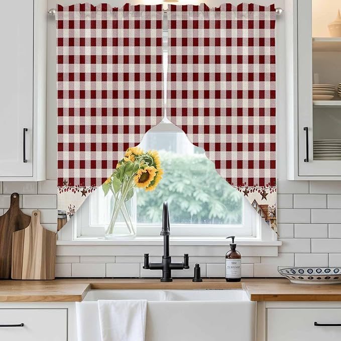 Swag Curtain Valances for Kitchen Windows, Farm Barn Western Star on Vintage by Unknown