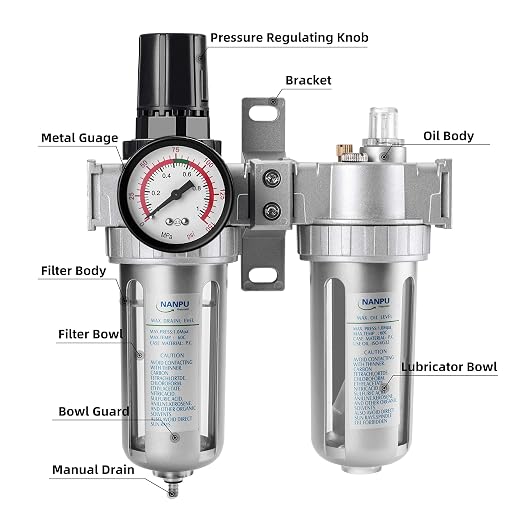 NANPU 3/8" NPT Air Filter Pressure Regulator Lubricator Dryer Gauge Kit - Image 5