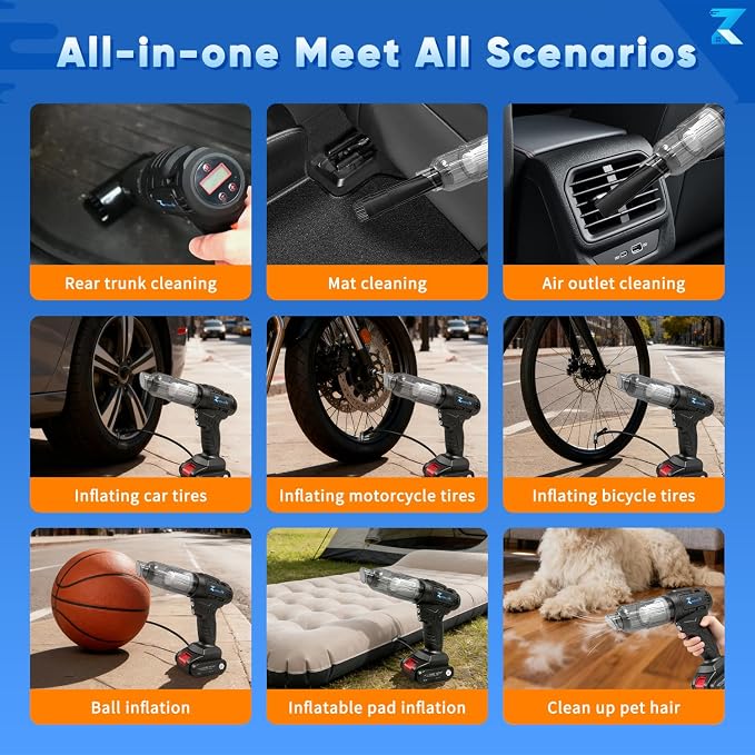 2 in 1 Cordless Car Vacuum and Air Compressor, 5000PA Powerful Suction & 150PSI - Image 6