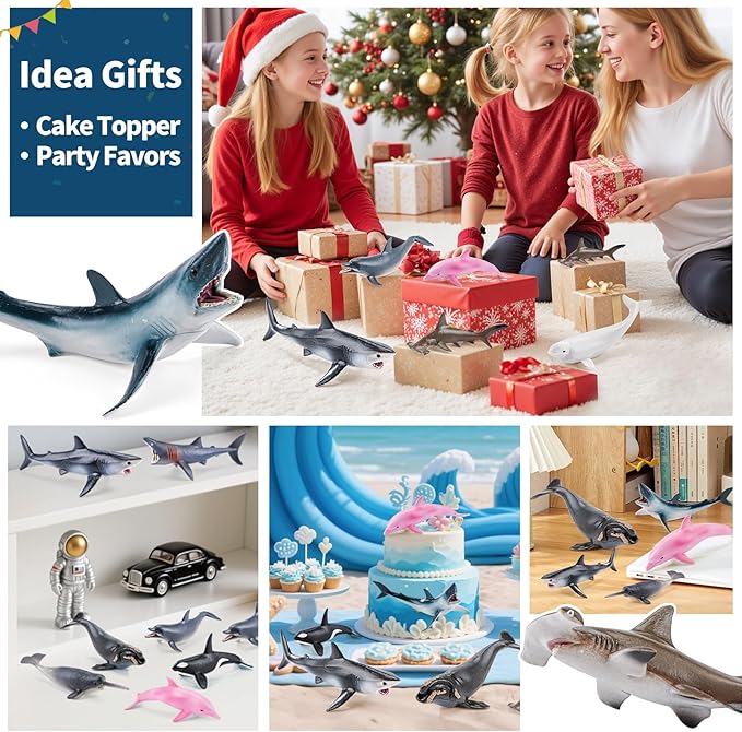 10PCS 5-6" Sea Animal Toys for Toddlers, Bath Ocean Animal Whale Shark Figurines Toys for Kids, Cake Toppers Birthday Party Favors & Gifts for Boys & Girls