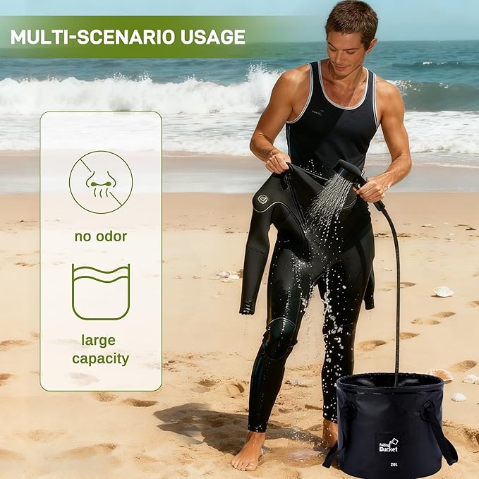 Portable Camping Shower, Pop Up Privacy Tent Kit with LED Light and Foldable Toilet, 6000mAh LCD Screen Shower Pump, Filtered Shower Heads & 5.3 Gallons Bucket, Outdoor Shower for Hiking, Travel, Car
