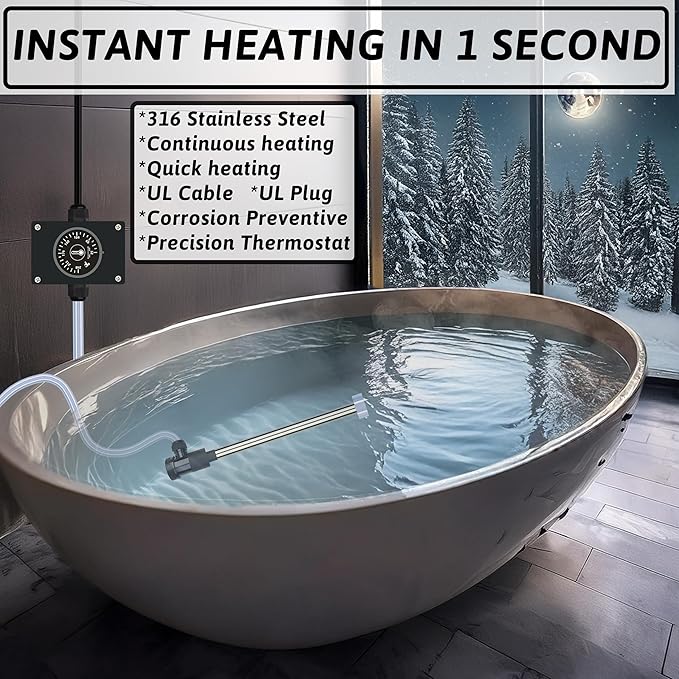 2000W Immersion Water Heater Portable Electric Hot Tub & pool Fully Submersible Water Heater with Temp Control for Bathtub, Bucket, inflatable pool, above ground pool, baptistry & spa tub