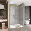 Sunrosa Semi-Frameless Glass Shower Door, 47 2/8" -48" W x 76" H Single Sliding Shower Door, Shower Door with Tempered Glass 5/16"(8mm), Brushed Gold