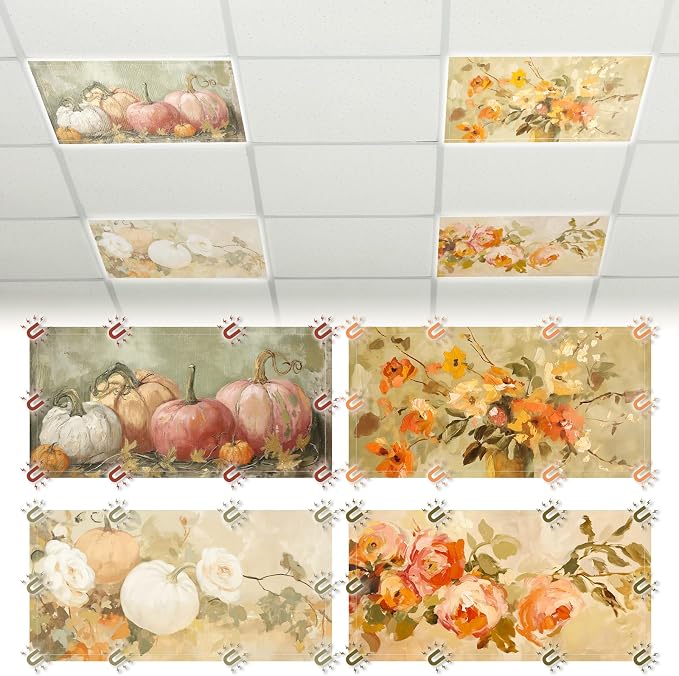 Glooglitter 4 Pcs Fall Fluorescent Light Covers 4 x 2 ft Pumpkin Magnetic - Image 8