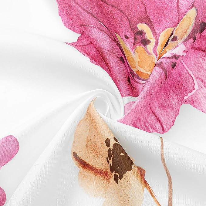 Gibelle Watercolor Floral Shower Curtain, Hot Pink Flower Shower Curtain for Bathroom, Modern Minimalist Waterproof Fabric Shower Curtain Set 72x72 Inch
