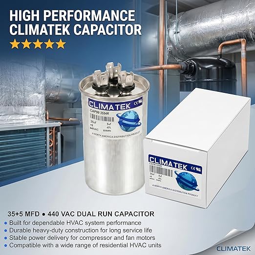 ClimaTek 35 + 5 MFD 370/440 Volt Dual Run Capacitor CAP99-3554R | 35/5 VAC | - Image 2