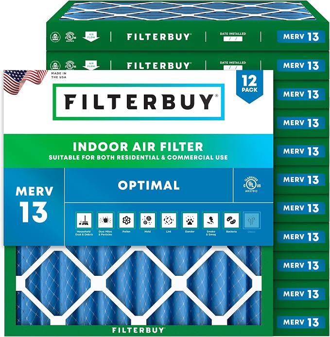 Filterbuy 14x14x2 Air Filter MERV 13 Optimal Smoke & Allergy Defense, by Filterbuy