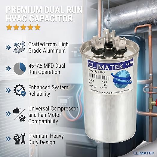 ClimaTek 45 + 7.5 MFD 370/440 Volt Dual Run Capacitor CAP99-4574R | 45/7.5 | VAC - Image 5