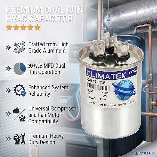ClimaTek 30 + 7.5 MFD 370/440 Volt Dual Run Capacitor CAP99-3074R | 30/7.5 VAC - Image 5