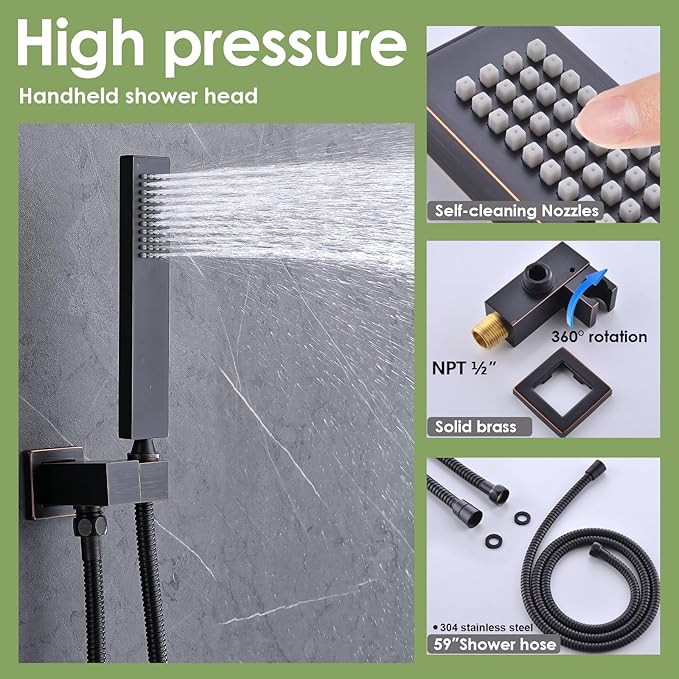 Enga Shower Body Spray System, 12 Inch Rain Shower Head System Wall Mounted, All Metal Shower Jets System, Oil Rubbed Bronze