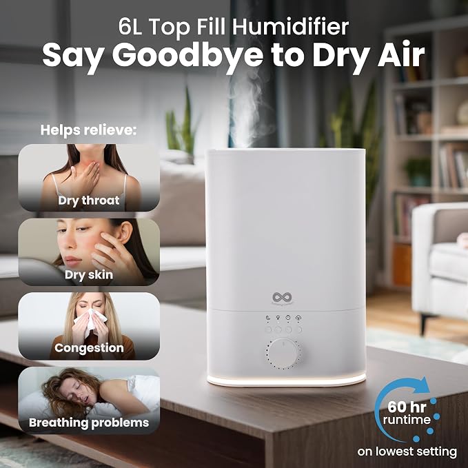 Everlasting Comfort 6L Humidifier Large Room, High Mist Output 60 HR Runtime - Image 2