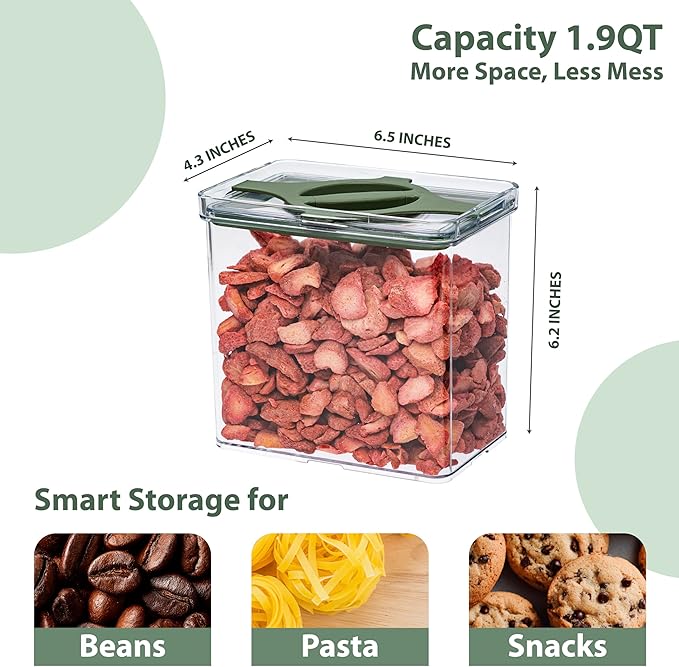 4-Pack Airtight Pantry Containers, 1.9 QT / 1.8 L Clear Food Storage Jars - Image 2