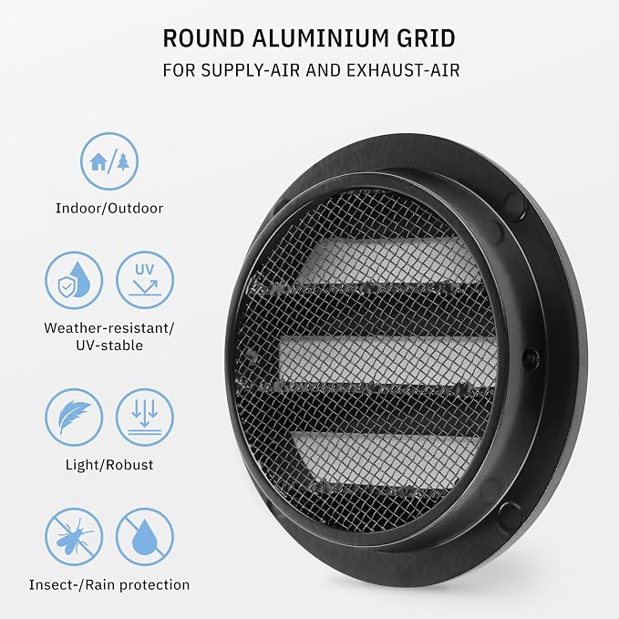 calimaero® WSGB 3" Inch Black Round Metal Air Vent Grill Cover Flat Louver - Image 3