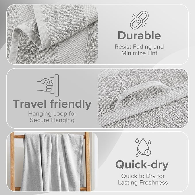 Comfort Spaces Turkish Bathroom Towel Set 6 Piece Luxury Bath Towel Set 2 Hand Towel for Bathroom 2 Washcloth 2 Large Bath Towel Sets Long Staple Soft Quick Dry Towel Set Light Grey
