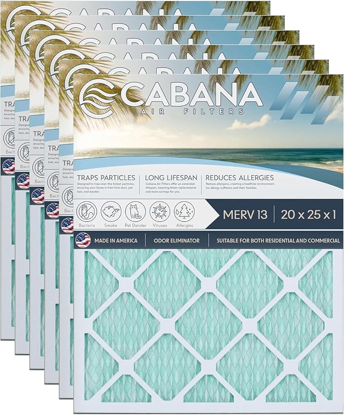 Cabana Filters 6-Pack 20x25x1 MERV 13 AC Furnace Air Filter by CabanaAirFilters