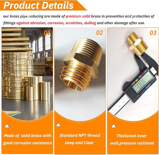 2pcs 3/4" NPT x 1/2" NPT Brass Nipple, 3/4 to 1/2 Adapter Fitting Reducing - Image 3