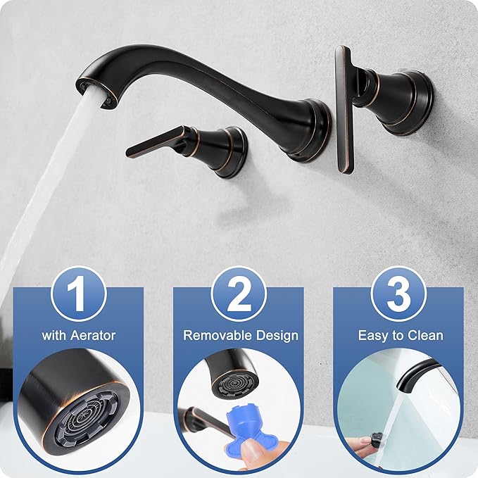 Oil Rubbed Bronze Wall Mount Tub Filler, High Flow Bath Tub Faucet 2 Handles, Brass Bathtub Faucets with 8 Inch Long Spout Reach, Rough-in Valve