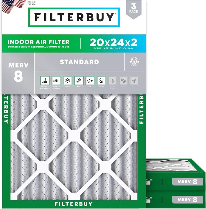 Filterbuy 20x24x2 Air Filter MERV 8 Essential Dust & Allergy Defense, by Filterbuy