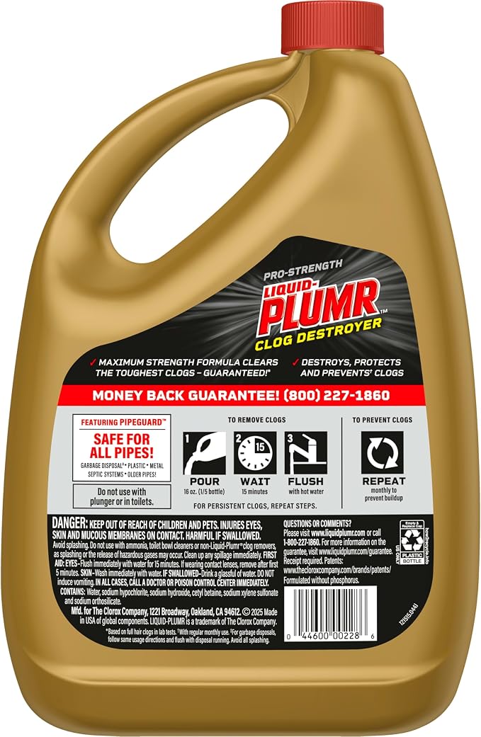 Clorox Liquid-Plumr Pro-Strength Clog Destroyer, Liquid Drain Cleaner, 80 Fluid - Image 13