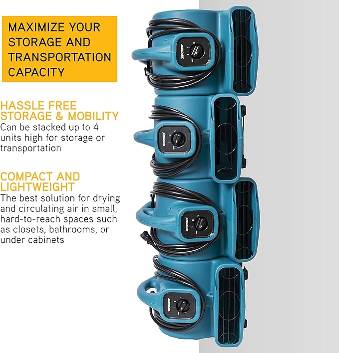 XPOWER P-80A Mini Mighty 138 W 600 CFM Centrifugal Air Mover, Carpet Dryer - Image 5