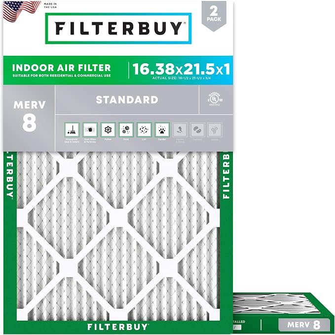 Filterbuy 16.38x21.5x1 Air Filter MERV 8 Essential Dust & Allergy Defense by Filterbuy