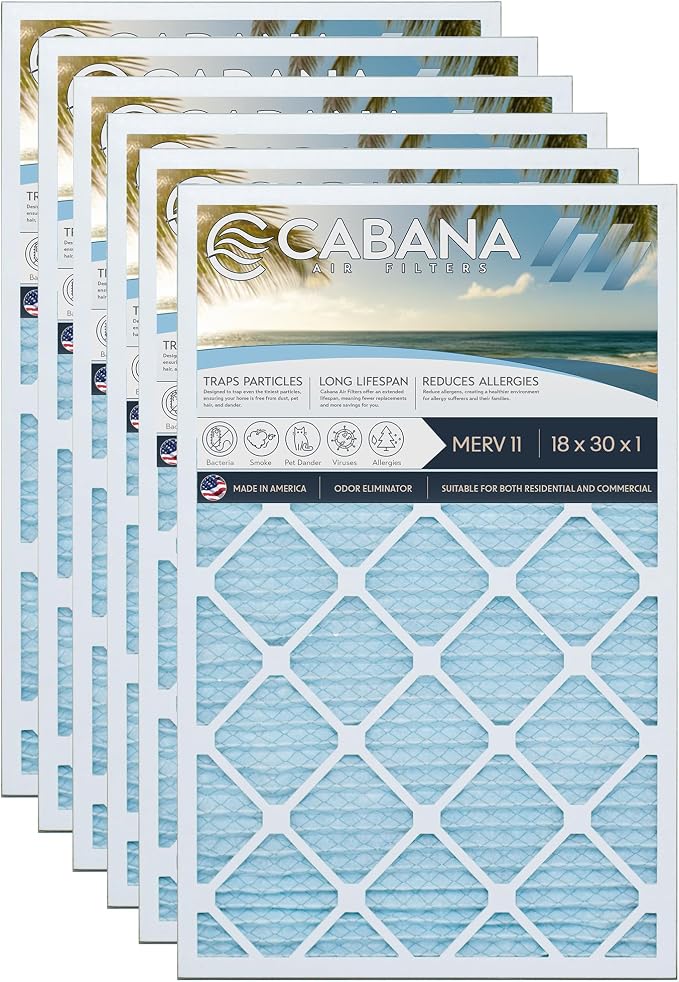 Cabana Filters 6-Pack 18x30x1 MERV 11 AC Furnace Air Filter by CabanaAirFilters