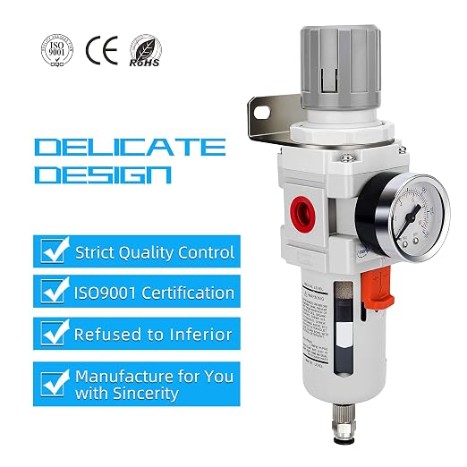 NANPU 3/4" NPT Compressed Air Filter Regulator Combo Piggyback, 5 Micron Brass - Image 6