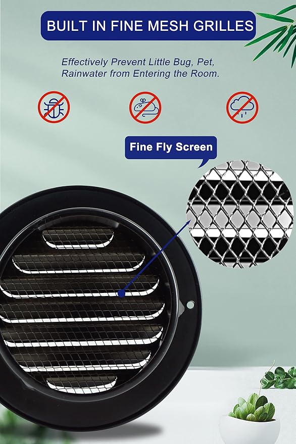 4 Inch Black Soffit Vent Cover, LouanXpert Stainless Steel Round Air Vent Cover - Image 5
