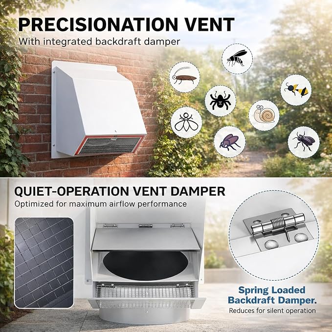 8 Inch Vent Covers for Wall, Galvanized Steel Dryer Vent Cover Outside - Image 3