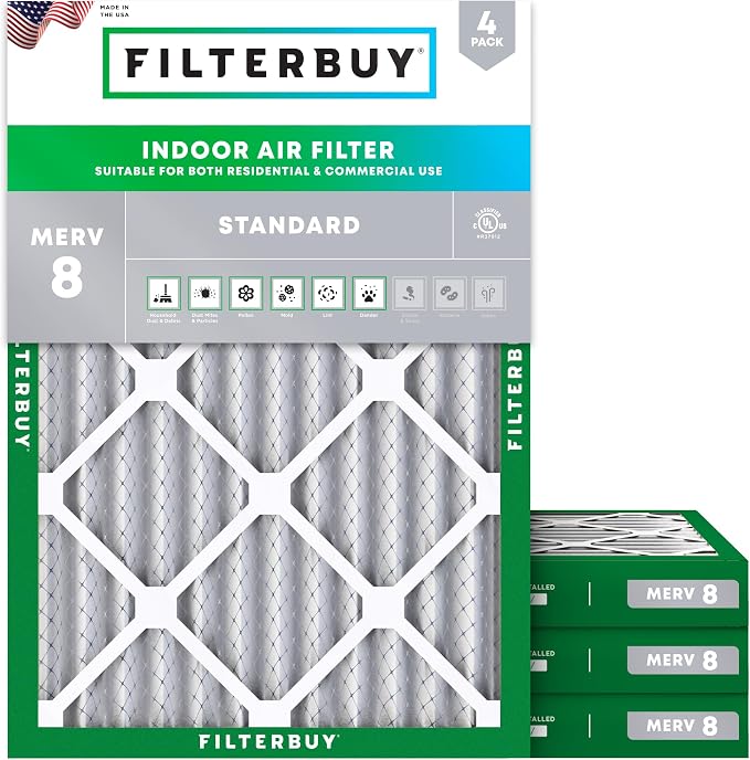 Filterbuy 18x25x2 Air Filter MERV 8 Essential Dust & Allergy Defense, by Filterbuy