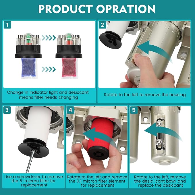 1/2" NPT Industrial Air Dryer for Compressor, 4 Stage Air Compressor Water - Image 5