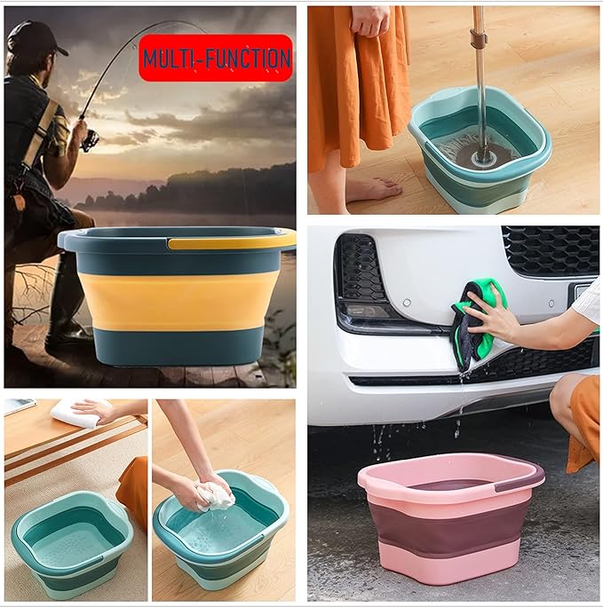Collapsible Foot Bath Basin Soaker Tub with Handle for Soaking Feet, Foldable Pedicure Foot Spa Massager Foot Care Soak Plastic Inflatable Bucket Bowl Bathtub Tools for Washing Cleaning, White
