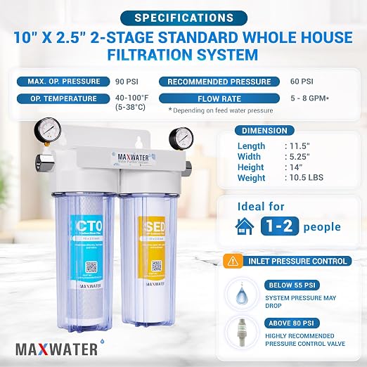 Max Water 2 Stage Whole House 10 inch, Standard Water Filtration System - Image 2