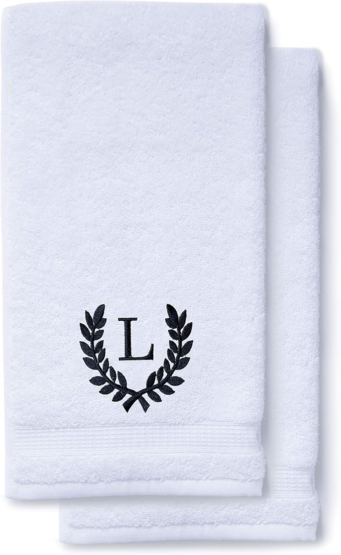 Decorative and Monogrammed Hand Towels for Bathroom Kitchen Makeup | Personalized Gift for Wedding-Bridal | Roman Font Custom Luxury Turkish Towel | Spa Collection, Oversized, 16 X 30 Inch, Set of 2